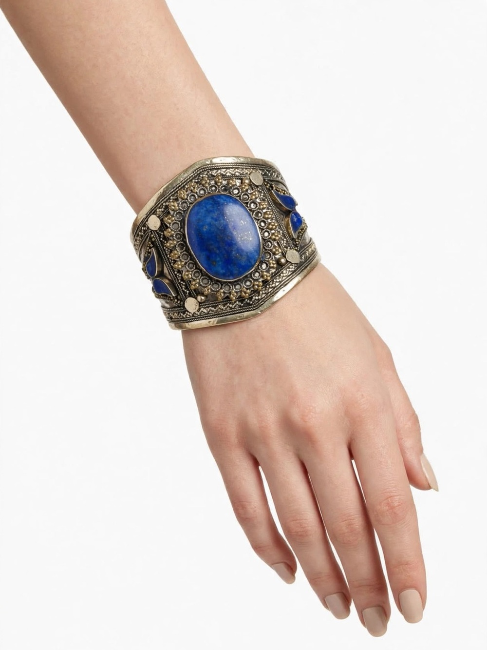 Lapis-Silver hand made traditional cuff bracelet